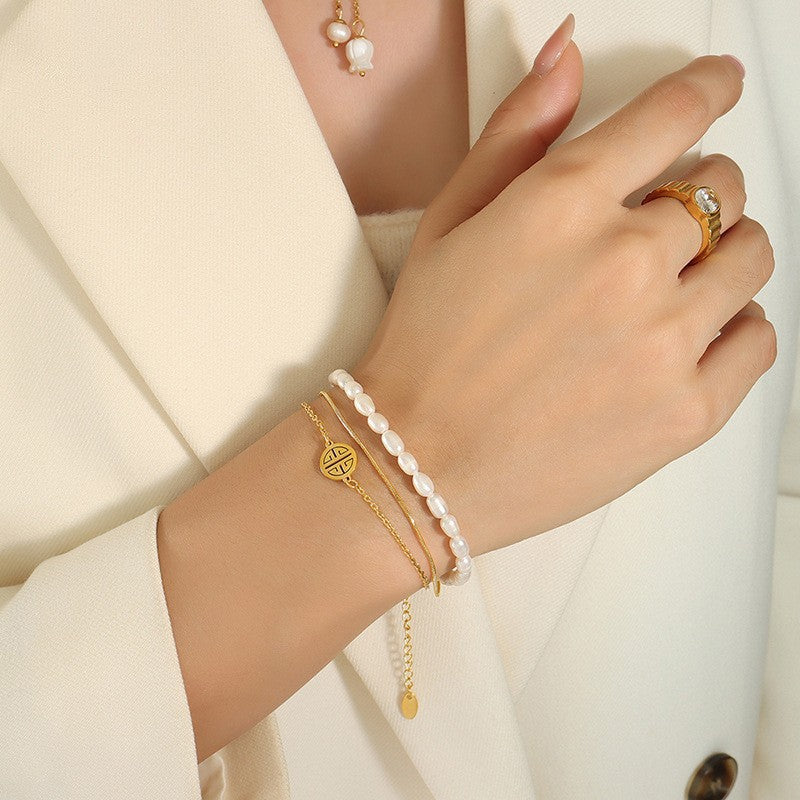 New Chinese-style Lucky-charm Pearl Bracelet Natural Pearls Layered Styling Distinctive Design
