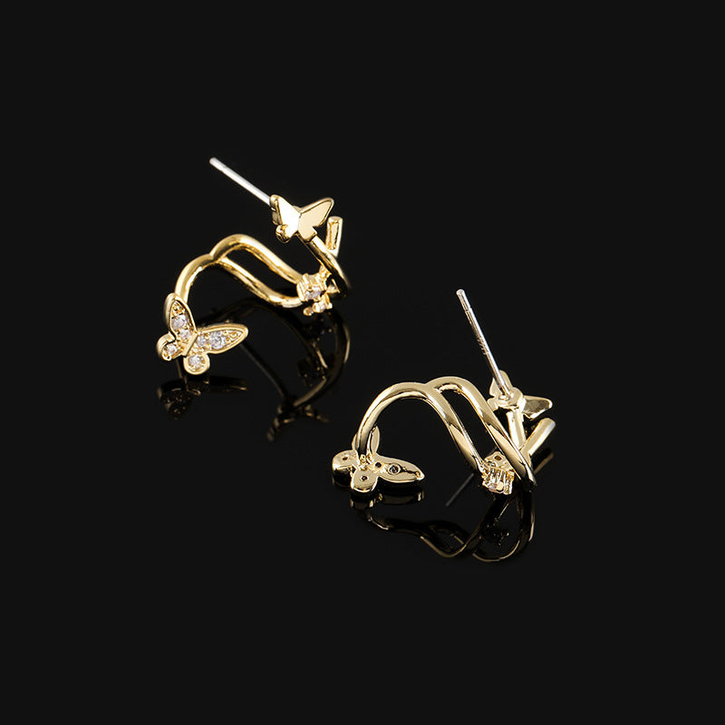 Exquisite Double-Butterfly Light-Luxury Zircon Earrings