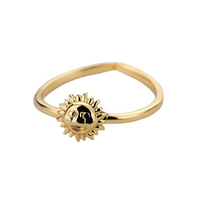 European And American Retro New Moon Sun Flower Ring