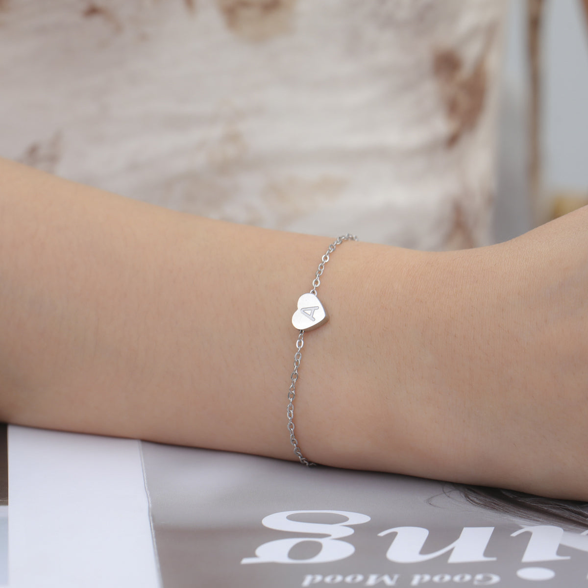 Fashion Stainless Steel 26 English Letters With Heart Pendant Bracelet